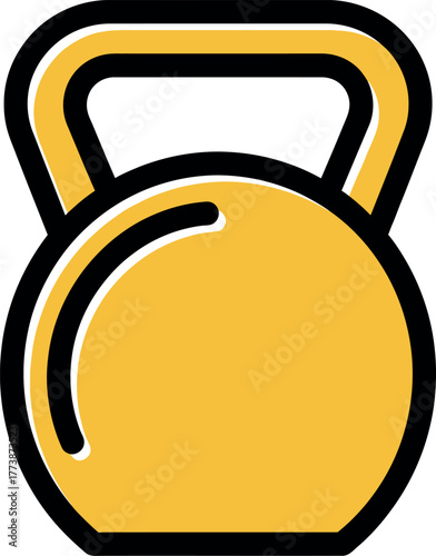 Yellow kettlebell with black outline vector