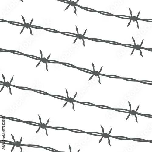 Barbed wire seamless pattern illustration symbolizing restriction, security, and protection on white background, perfect for defense, boundary, and industrial safety vector design.