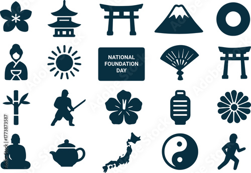 Japanese culture icons isolated on white background representing traditions and heritage
