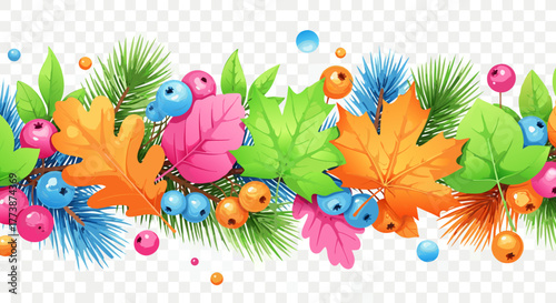 A vibrant seasonal vector garland with colorful leaves and berries