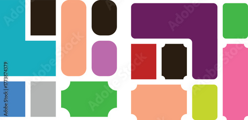 Colorful Assortment of Flat Geometric Shapes and Labels