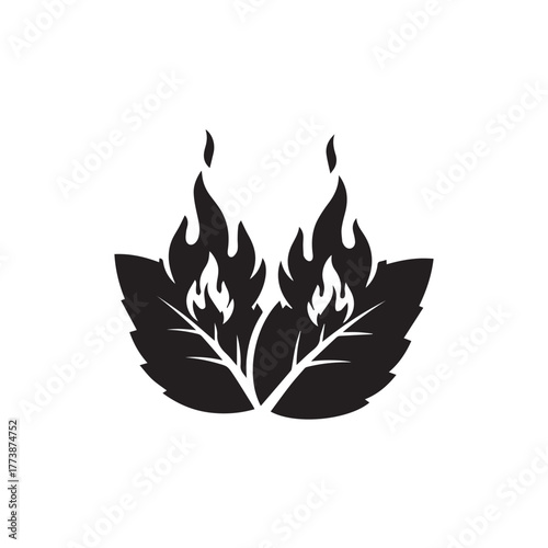"Two leaves with flames – eco energy or green fire concept icon"