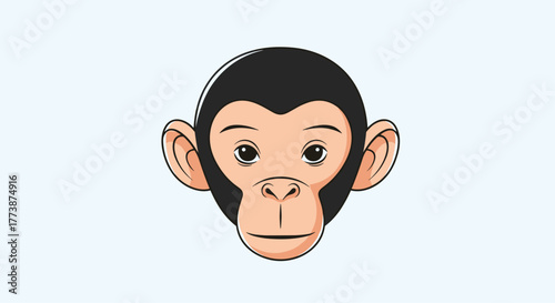 A cute chimpanzee face with black hair and light brown skin.