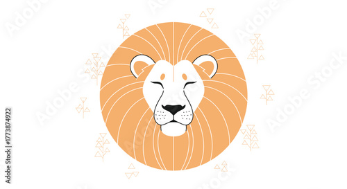 A close up of a lions face with its eyes closed and a mane of orange fur.