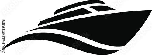 Modern minimalist design featuring a stylized boat silhouette gracefully forming the fluid shape of a dynamic ocean wave perfect for nautical themes and maritime branding