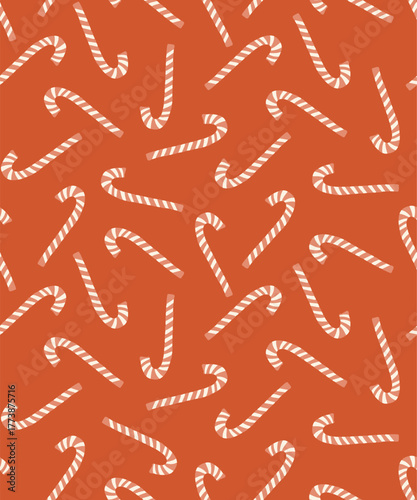 Candy cane toss seamless vector pattern rusty red background Christmas holiday repeat design