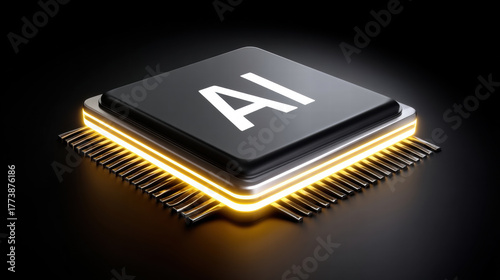 Glowing neuromorphic AI chip rotation showcases advanced technology with sleek design and illuminated edges dark background