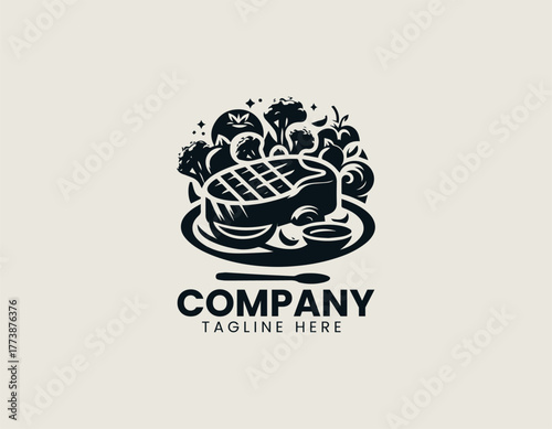 Perfectly Grilled Sirloin Steak Dinner Elegantly Served on a White Plate with Fresh Green Broccoli Vector Illustration