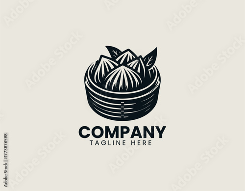 Traditional Chinese Dim Sum Siu Mai Dumplings Steamed Perfectly in a Round Bamboo Basket Vector Illustration