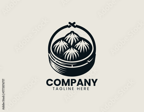 Traditional Chinese Dim Sum Siu Mai Dumplings Steamed Perfectly in a Round Bamboo Basket Vector Illustration