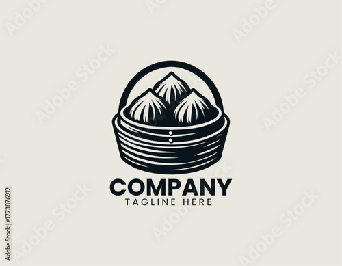 Traditional Chinese Dim Sum Siu Mai Dumplings Steamed Perfectly in a Round Bamboo Basket Vector Illustration