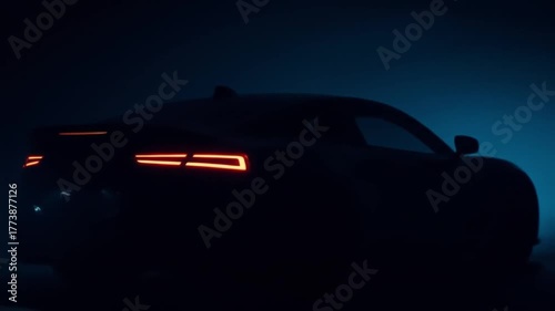 Modern vehicle rear silhouette against a dark blue backdrop for advertising