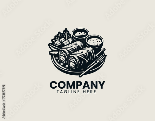 Traditional Eastern European Cabbage Rolls Dish Elegantly Served on a Round Plate with Dipping Sauces Vector Illustration