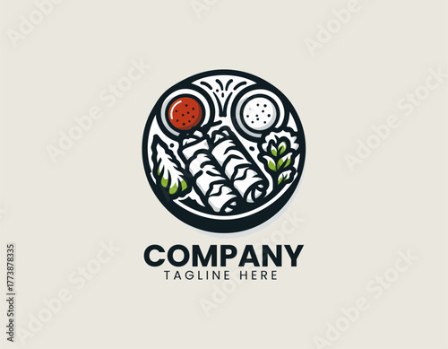 Traditional Eastern European Cabbage Rolls Dish Elegantly Served on a Round Plate with Dipping Sauces Vector Illustration