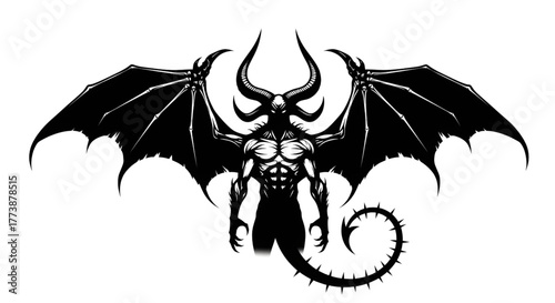 Menacing demon with striking horns and wings, a symbol of dark fantasy and gothic horror, ready to add an edgy touch to your projects.
