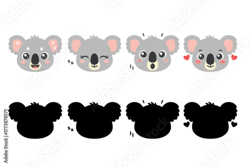 Adorable koala faces showing diverse emotions like joy, love, and surprise, perfect for children's books, educational materials, and cute animal designs