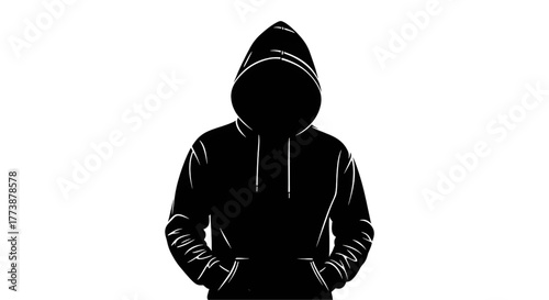 Anonymous figure in hoodie evokes mystery, perfect for crime, technology, or urban themes, originally a scalable vector graphic for versatility