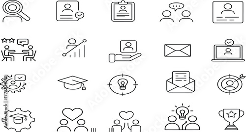 Monochrome Vector Line Icons of Employee Lifecycle Stages | Minimal Outline Business HR Set