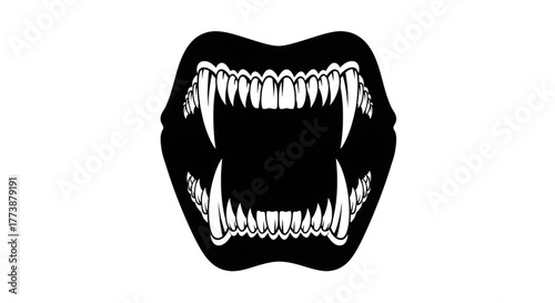 Fearsome vampire mouth with sharp fangs, a striking Halloween symbol, perfect for spooky designs and horror themes, vector illustration for creative projects