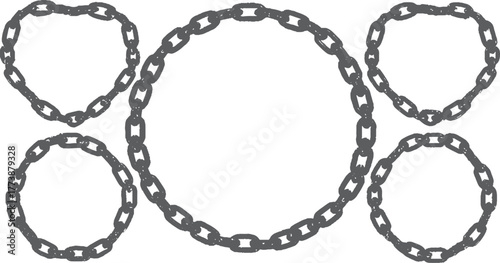 Black grunge charm bracelet in heart shape with abstract jewelry texture vector. Stylish heart shaped bracelet with grunge charm symbols and distressed metal effect. 