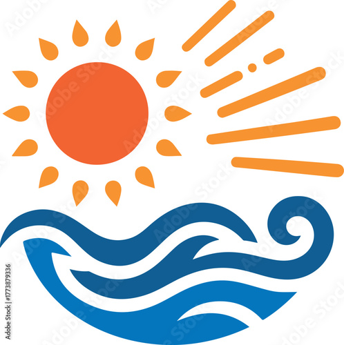 Sun and waves logo icon vector white background .