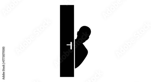 Intrigue and Mystery: Silhouette of Person Peeking Behind a Door, Evoking Curiosity and Suspense, Ideal for Thrillers or Psychological Dramas