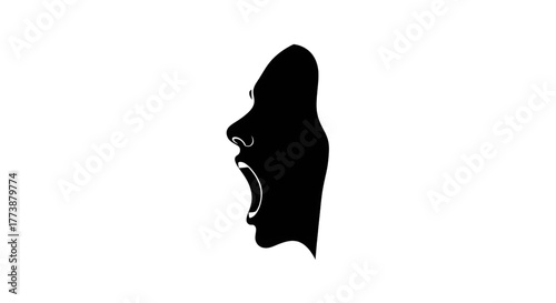 Silhouette of screaming face expressing intense emotion, a visual representation of frustration, anger, or stress, conveying a powerful message