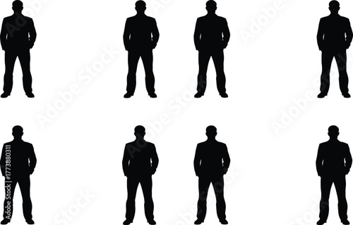 Businessman Silhouette Illustration, Multiple Figures, Minimalist Corporate People in Black, Isolated on White, Leadership, Team Concept Image
