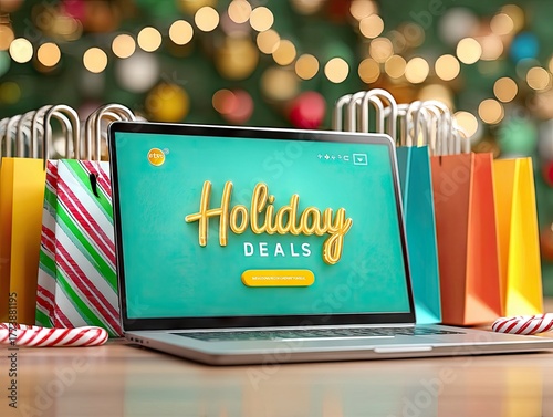 A digital Christmas sale banner mock-up showing a laptop