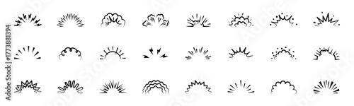 Curly comic burst and glitter line ornament. Dynamic pop explosion with handmade charm and shock motion. Great for retro celebration, title highlight or party poster vector.