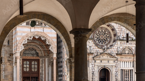 Konstfotografi Colleoni Chapel through the arches of Palazzo della Ragione in Bergamo Lombardy,