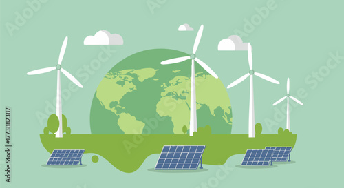 Wind turbines and solar panels generating clean energy for a sustainable future