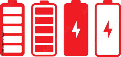 Smartphone charging battery icon set. battery level indicator icons. Concept power, energy, low , full, empty sign. Battery level indicators. Colorful battery charge level icons. Battery power level p