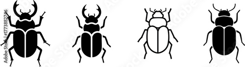 Simple line drawing of a scarab beetle against a stark black background art