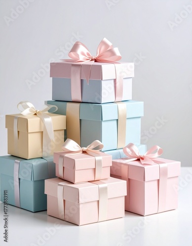 Isolated stack of brown shipping cartons on white, perfect for emphasizing packaging and clean product presentation. Stacking Present birthday box and brown box in white background and for industry