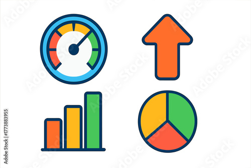 Colorful graphic symbols for business growth measurement and statistical analysis