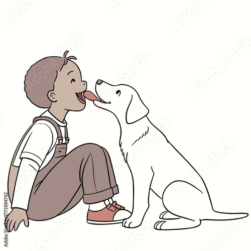 Joyful child and playful dog sharing a sweet moment with a lick and a smile