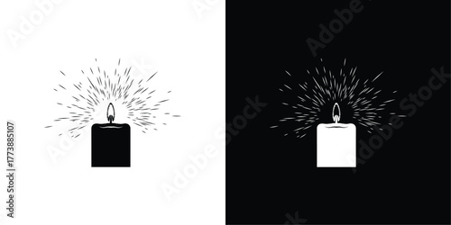 Sparkling Candle Vector, Black and White Symbol of Light, Hope, and Spiritual Enlightenment