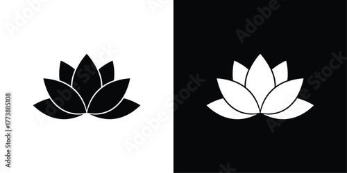 Minimal Lotus Flower Vector, Black and White Symbol of Peace, Purity, Meditation, and Spiritual Enlightenment