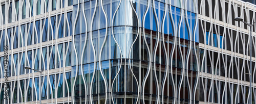 Detail of modern building. Glass window in metal construction. Abstract architecture, business background