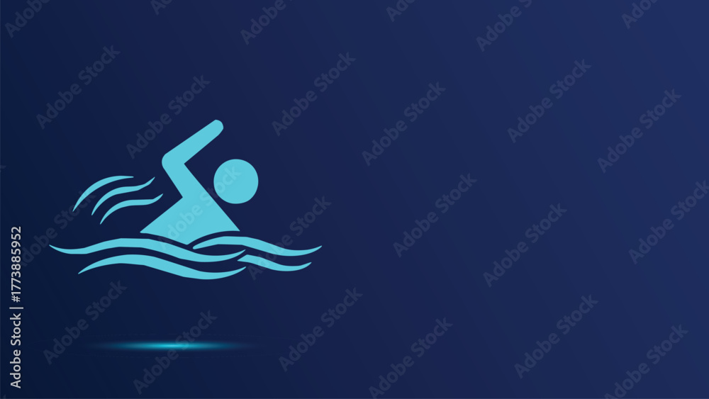 Fototapeta premium Stylish Swimming Icon on Dark Blue Background: Modern Aquatic Sport Graphic for Competition, Recreation, and Fitness Designs, Swimming Lessons Visuals - Stock Illustration