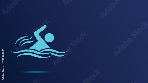 Stylish Swimming Icon on Dark Blue Background: Modern Aquatic Sport Graphic for Competition, Recreation, and Fitness Designs, Swimming Lessons Visuals - Stock Illustration