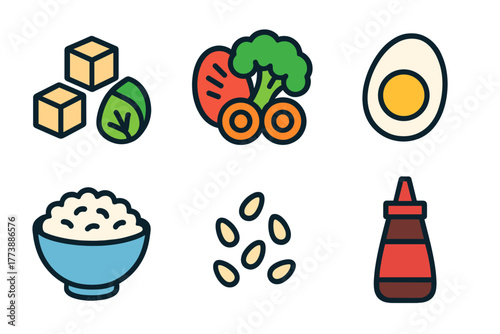 Colorful collection of various healthy food ingredients and meal components