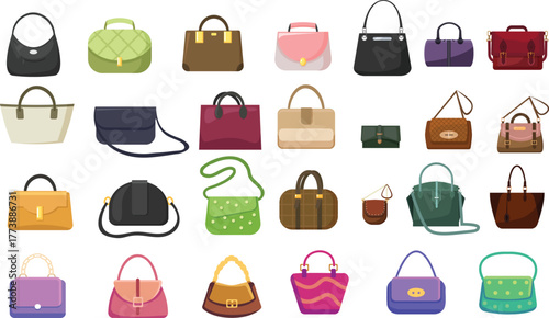 Set of woman luxury handbags and purses vector illustration