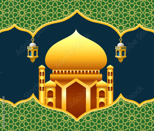 Beautiful mosque with golden dome under blue sky