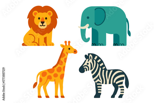 Photography Stylized African safari animals set including lion elephant giraffe and zebra