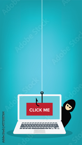 Hacker using click me bait to steal confidential data, personal information and credit card detail. Hacking concept	