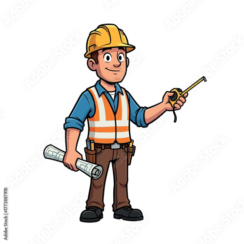 cartoon builder with tools vector illustration