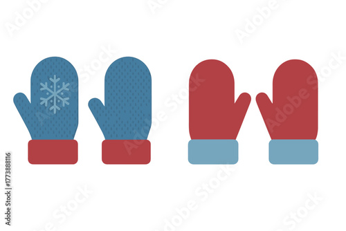 Colorful winter mittens collection with snowflake pattern and knitted texture