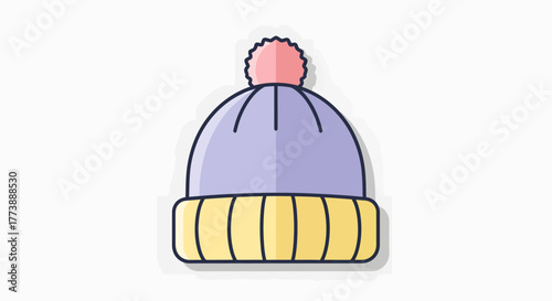 Icon Flat vector illustration of a winter beanie hat with white background